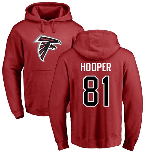 Atlanta Falcons Men Red Austin Hooper Name And Number Logo NFL Football #81 Pullover Hoodie Sweatshirts